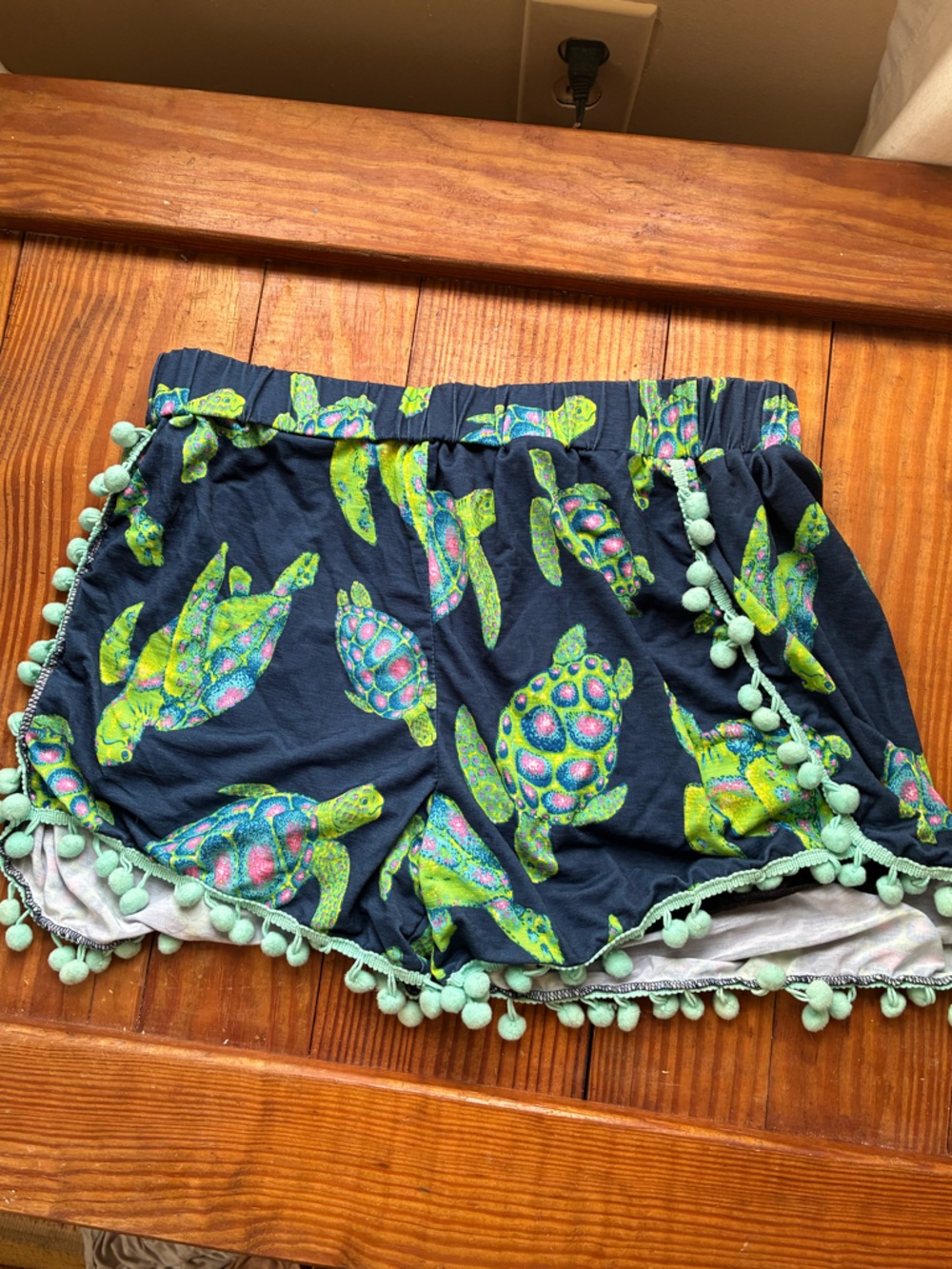 Simply Southern Navy Blue Shorts with Lime Green and Aqua Turtle Print